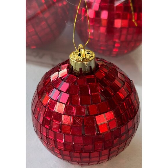 Star of Wonder Brand Set of 6 Metallic Red Sequin Ornaments w/Gold Top (READ) - Picture 5 of 11